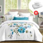 Pachet promo lenjerie de pat 100% bumbac – cu elastic – 4 piese + Pilota + 2 Perne, Model 18269