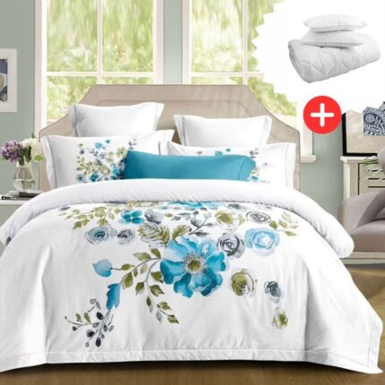 Pachet promo lenjerie de pat 100% bumbac – cu elastic – 4 piese + Pilota + 2 Perne, Model 18269