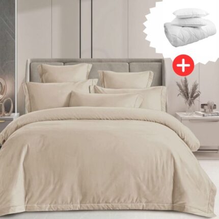 Pachet promo lenjerie de pat 100% bumbac – cu elastic – 4 piese + Pilota + 2 Perne, Model 18270