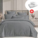 Pachet promo lenjerie de pat 100% bumbac – cu elastic – 4 piese + Pilota + 2 Perne, Model 18271