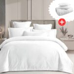 Pachet promo lenjerie de pat 100% bumbac – cu elastic – 4 piese + Pilota + 2 Perne, Model 18273