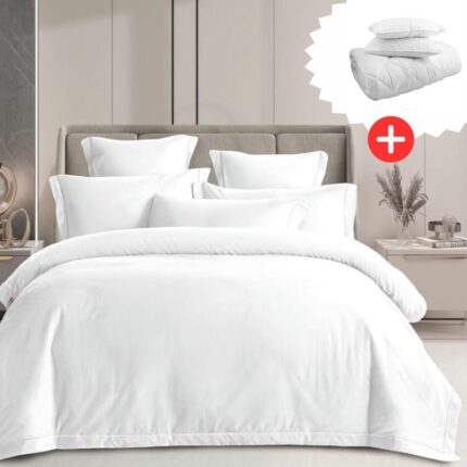 Pachet promo lenjerie de pat 100% bumbac – cu elastic – 4 piese + Pilota + 2 Perne, Model 18273