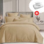 Pachet promo lenjerie de pat 100% bumbac – cu elastic – 4 piese + Pilota + 2 Perne, Model 18274