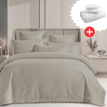 Pachet promo lenjerie de pat 100% bumbac – cu elastic – 4 piese + Pilota + 2 Perne, Model 18275