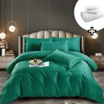 Pachet promo lenjerie de pat bumbac damasc premium cu elastic 6 piese + Pilota + 2 Perne, Model 8162