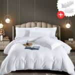 Pachet promo lenjerie de pat bumbac damasc premium cu elastic 6 piese + Pilota + 4 Perne, Model 9946