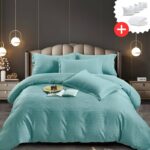 Pachet promo lenjerie de pat bumbac damasc premium cu elastic 6 piese + Pilota + 4 Perne, Model 9948