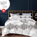 Pachet promo lenjerie de pat bumbac finet 6 piese + Pilota + 2 Perne, Model 8454