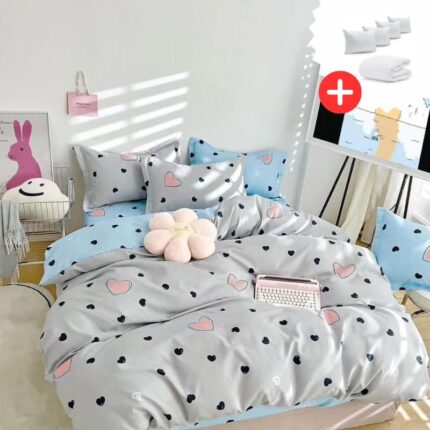 Pachet promo lenjerie de pat bumbac finet 6 piese + Pilota + 4 Perne, Model 11097 - imagine 2