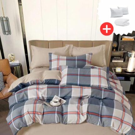 Pachet promo lenjerie de pat bumbac finet cu elastic 6 piese + Pilota + 2 Perne, Model 11074 - imagine 2