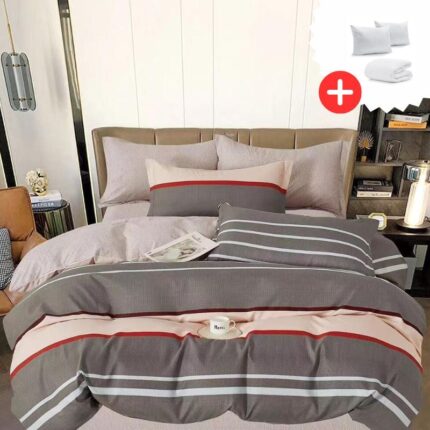 Pachet promo lenjerie de pat bumbac finet cu elastic 6 piese + Pilota + 2 Perne, Model 11077 - imagine 2
