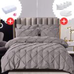Pachet Promo Lenjerie de pat bumbac finet deluxe + Set 5 prosoape 100% Bumbac + Pilota + 4 Perne, Model 9218