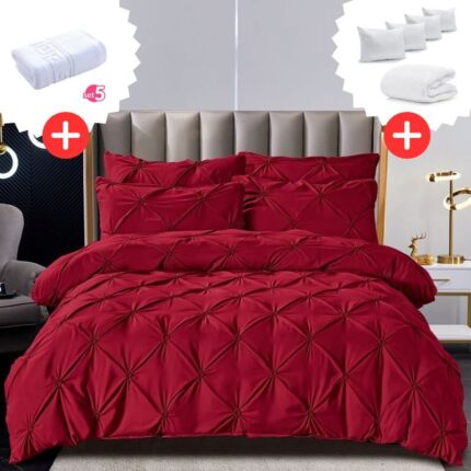 Pachet Promo Lenjerie de pat bumbac finet deluxe + Set 5 prosoape 100% Bumbac + Pilota + 4 Perne, Model 9220