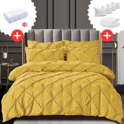 Pachet Promo Lenjerie de pat bumbac finet deluxe + Set 5 prosoape 100% Bumbac + Pilota + 4 Perne, Model 9222