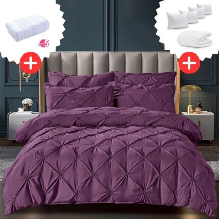 Pachet Promo Lenjerie de pat bumbac finet deluxe + Set 5 prosoape 100% Bumbac + Pilota + 4 Perne, Model 9224
