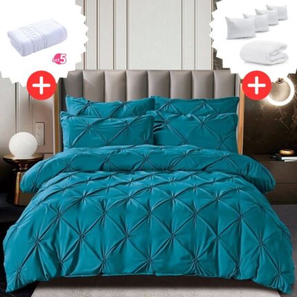 Pachet Promo Lenjerie de pat bumbac finet deluxe + Set 5 prosoape 100% Bumbac + Pilota + 4 Perne, Model 9225