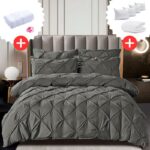 Pachet Promo Lenjerie de pat bumbac finet deluxe + Set 5 prosoape 100% Bumbac + Pilota + 4 Perne, Model 9226