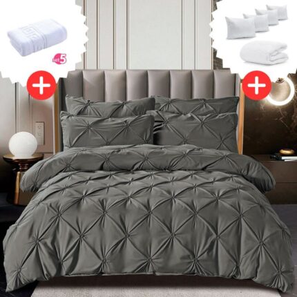 Pachet Promo Lenjerie de pat bumbac finet deluxe + Set 5 prosoape 100% Bumbac + Pilota + 4 Perne, Model 9226