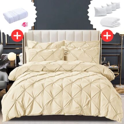 Pachet Promo Lenjerie de pat bumbac finet deluxe + Set 5 prosoape 100% Bumbac + Pilota + 4 Perne, Model 9227