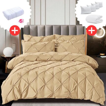 Pachet Promo Lenjerie de pat bumbac finet deluxe + Set 5 prosoape 100% Bumbac + Pilota + 4 Perne, Model 9230