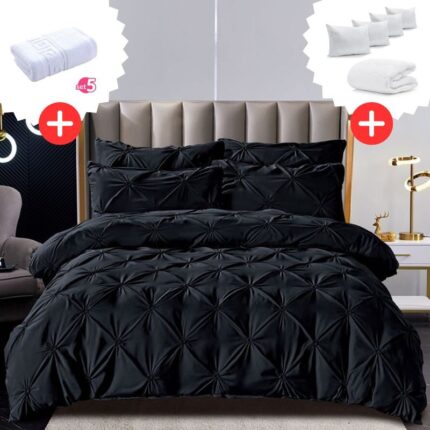 Pachet Promo Lenjerie de pat bumbac finet deluxe + Set 5 prosoape 100% Bumbac + Pilota + 4 Perne, Model 9231