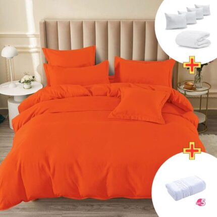 Pachet Promo Lenjerie de pat finet cu elastic + Set 5 prosoape 100% Bumbac + Pilota + 4 Perne, Model 7887