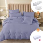 Pachet Promo Lenjerie de pat finet cu elastic + Set 5 prosoape 100% Bumbac + Pilota + 4 Perne, Model 7888