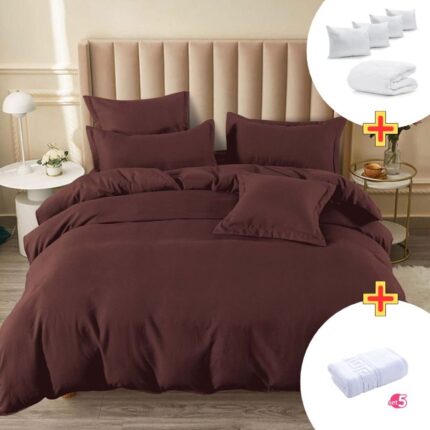 Pachet Promo Lenjerie de pat finet cu elastic + Set 5 prosoape 100% Bumbac + Pilota + 4 Perne, Model 7891