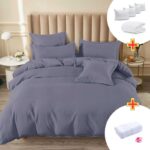 Pachet Promo Lenjerie de pat finet cu elastic + Set 5 prosoape 100% Bumbac + Pilota + 4 Perne, Model 7899