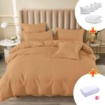 Pachet Promo Lenjerie de pat finet cu elastic + Set 5 prosoape 100% Bumbac + Pilota + 4 Perne, Model 7900