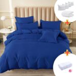 Pachet Promo Lenjerie de pat finet cu elastic + Set 5 prosoape 100% Bumbac + Pilota + 4 Perne, Model 7901