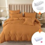 Pachet Promo Lenjerie de pat finet cu elastic + Set 5 prosoape 100% Bumbac + Pilota + 4 Perne, Model 7905