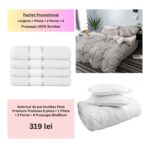 Pachet Promo Lenjerie de pat finet Premium Pucioasa + Set 4 prosoape 100% Bumbac + Pilota + 2 Perne, Model 18466