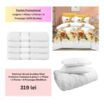 Pachet Promo Lenjerie de pat finet Premium Pucioasa + Set 4 prosoape 100% Bumbac + Pilota + 2 Perne, Model 18467