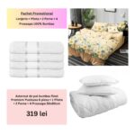 Pachet Promo Lenjerie de pat finet Premium Pucioasa + Set 4 prosoape 100% Bumbac + Pilota + 2 Perne, Model 18468