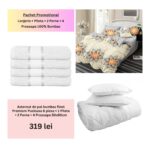 Pachet Promo Lenjerie de pat finet Premium Pucioasa + Set 4 prosoape 100% Bumbac + Pilota + 2 Perne, Model 18471