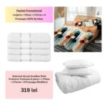 Pachet Promo Lenjerie de pat finet Premium Pucioasa + Set 4 prosoape 100% Bumbac + Pilota + 2 Perne, Model 18479