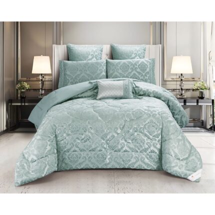 Set lenjerie de pat bumbac Jacquard + Pilota Jacquard + Perna – 7 piese, Model 10992 - imagine 5