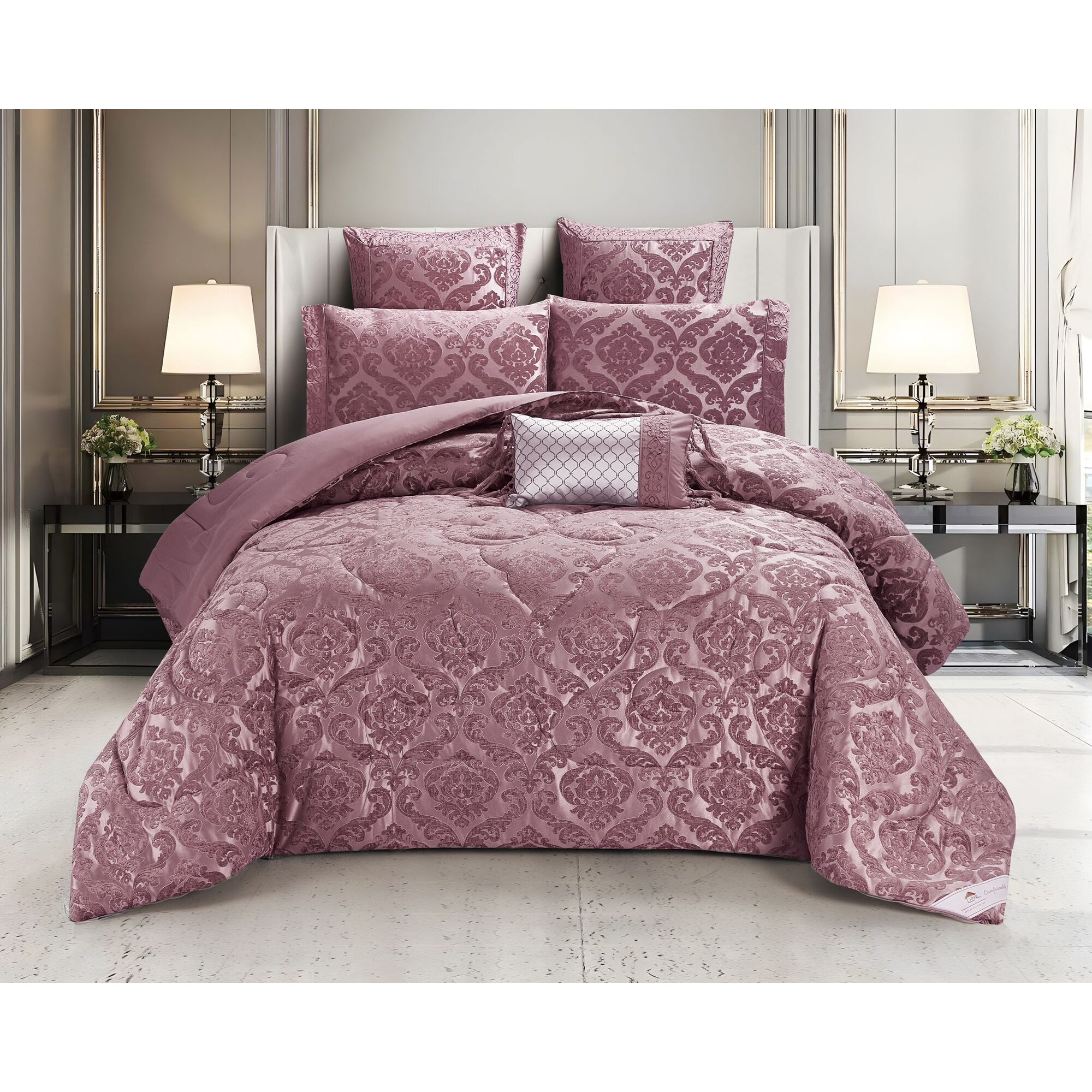 Set lenjerie de pat bumbac Jacquard + Pilota Jacquard + Perna – 7 piese, Model 10993 - imagine 5 Set lenjerie de pat bumbac Jacquard + Pilota Jacquard + Perna – 7 piese, Model 10993 - imagine 5