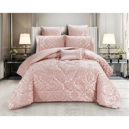Set lenjerie de pat bumbac Jacquard + Pilota Jacquard + Perna – 7 piese, Model 10994 - imagine 5
