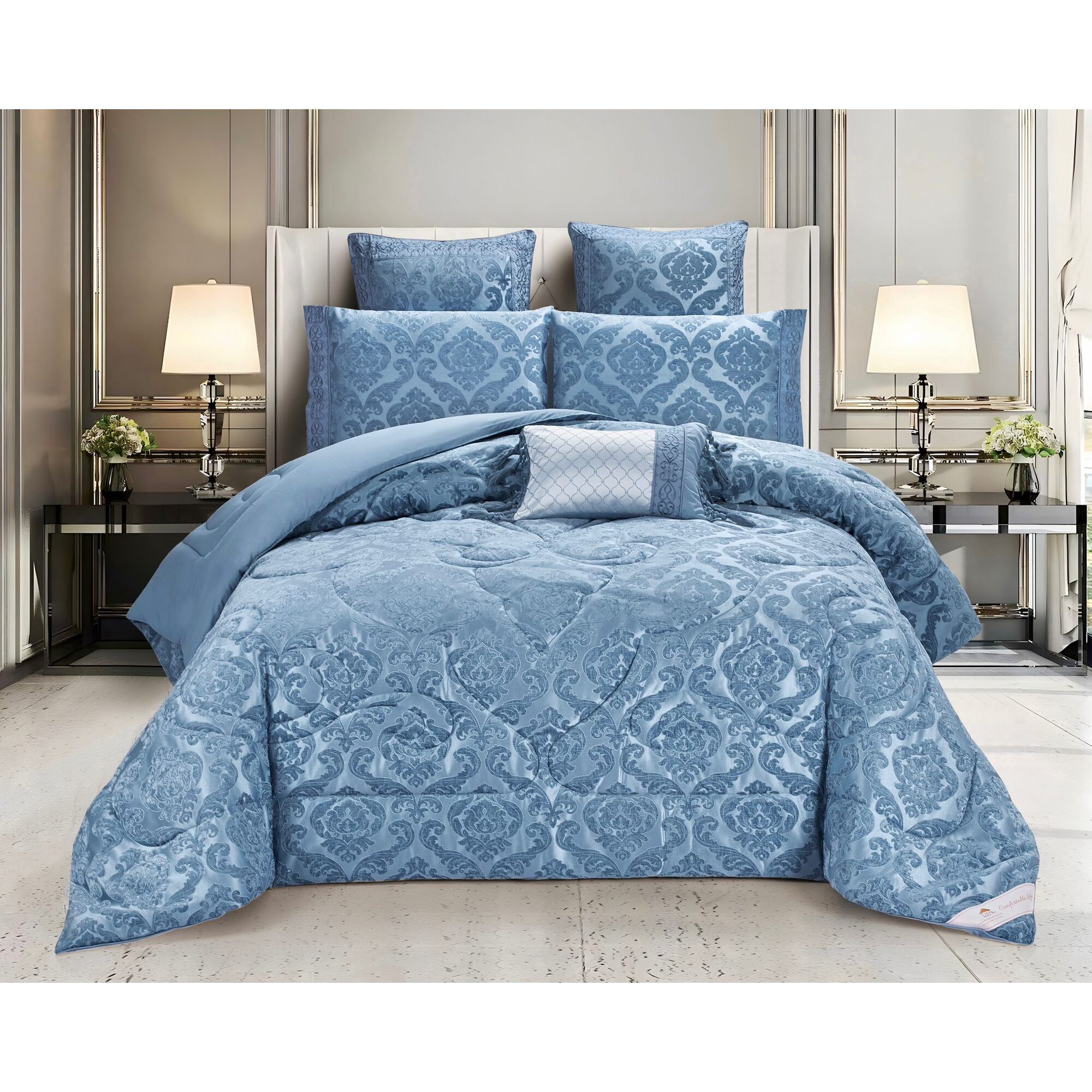 Set lenjerie de pat bumbac Jacquard + Pilota Jacquard + Perna – 7 piese, Model 10995 - imagine 5 Set lenjerie de pat bumbac Jacquard + Pilota Jacquard + Perna – 7 piese, Model 10995 - imagine 5